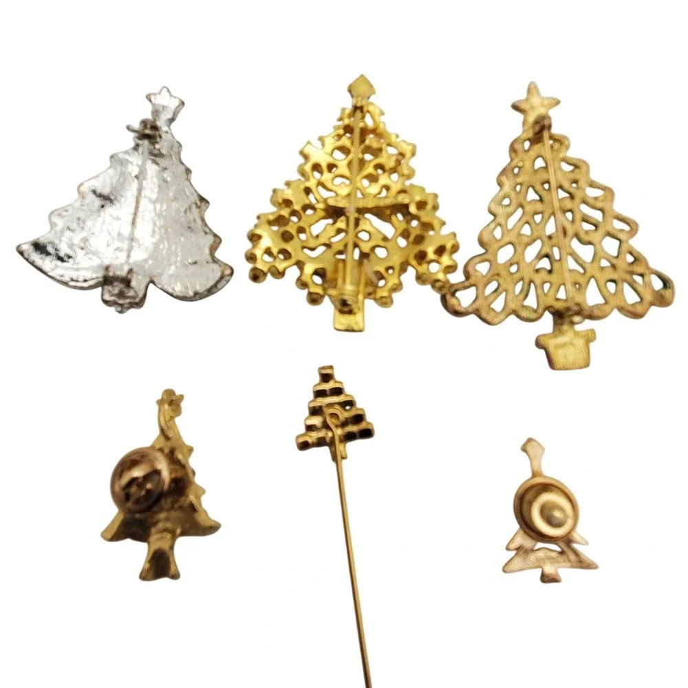 Vintage Christmas Tree Brooch Lapel Stick Pin Eisenberg Avon Holiday Rhinestone